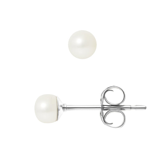 Boucles d'Oreilles- Perles de Culture d'Eau Douce Bouton 4-5 mm Blanc- Bijoux Femme