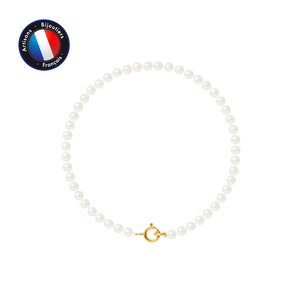 Bracelet - Perles de Culture d'Eau Douce Ronde  3-4 mm Blanc- Bijoux Femme- Or Jaune