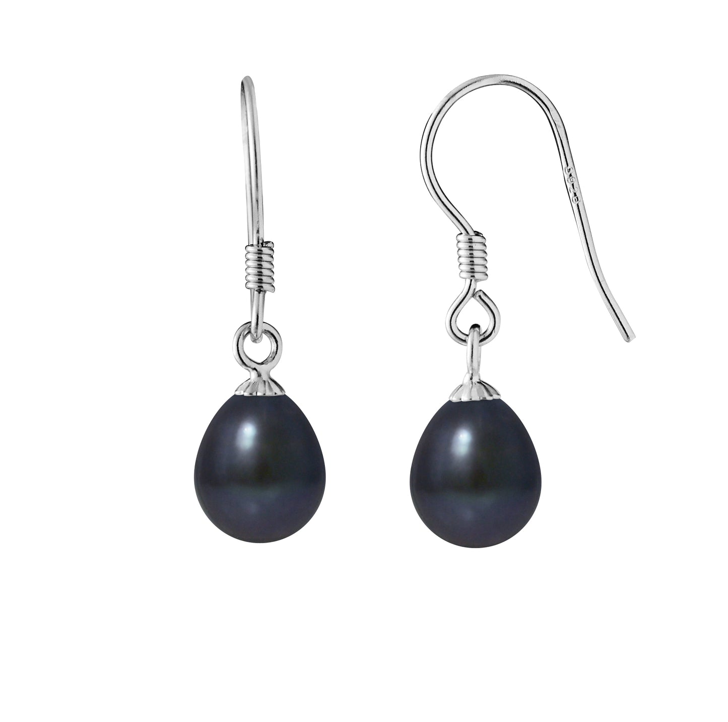 Boucles d'Oreilles- Perles de Culture d'Eau Douce Black Tahiti- Bijoux Femme- Argent 925 Millièmes