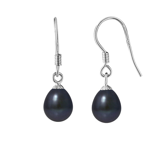 Boucles d'Oreilles- Perles de Culture d'Eau Douce Black Tahiti- Bijoux Femme- Argent 925 Millièmes