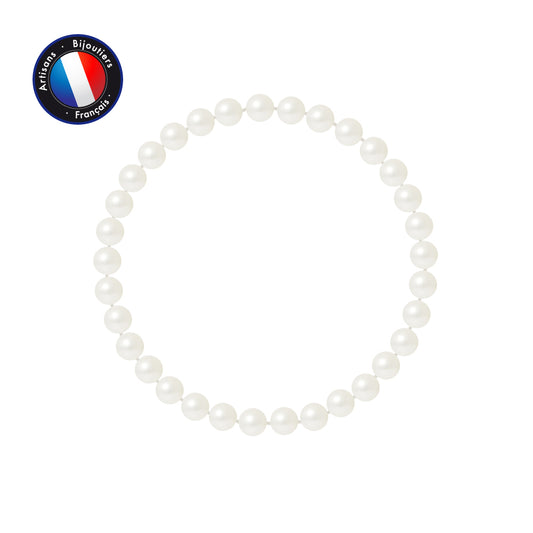 Bracelet Porte Bonheur- Perle d'Eau Douce- Ronde 5-6 mm Blanc- Bijoux Femme