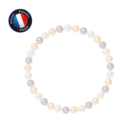 Bracelet Porte Bonheur- Perle d'Eau Douce- Ronde 5-6 mm Multicolor- Bijoux Femme